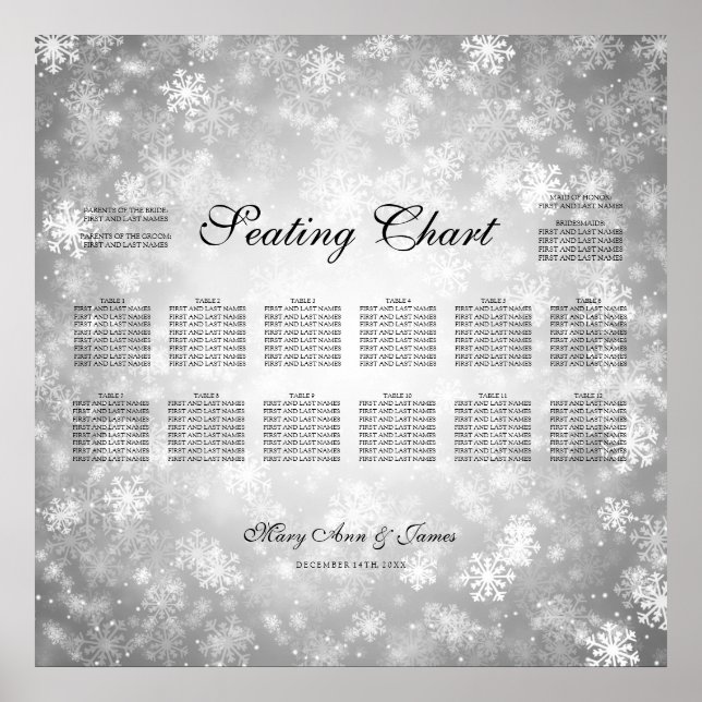 Wedding Seating Chart Silver Winter Wonderland (Front)