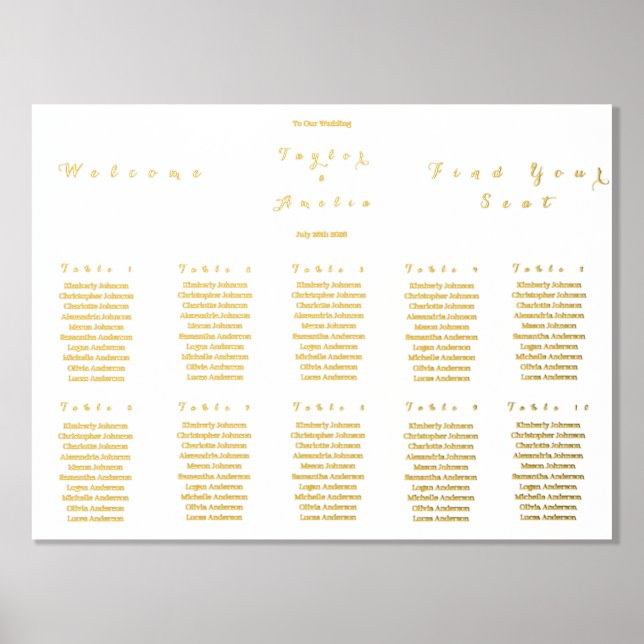 Wedding Seating Chart Simple Real Gold (Front)
