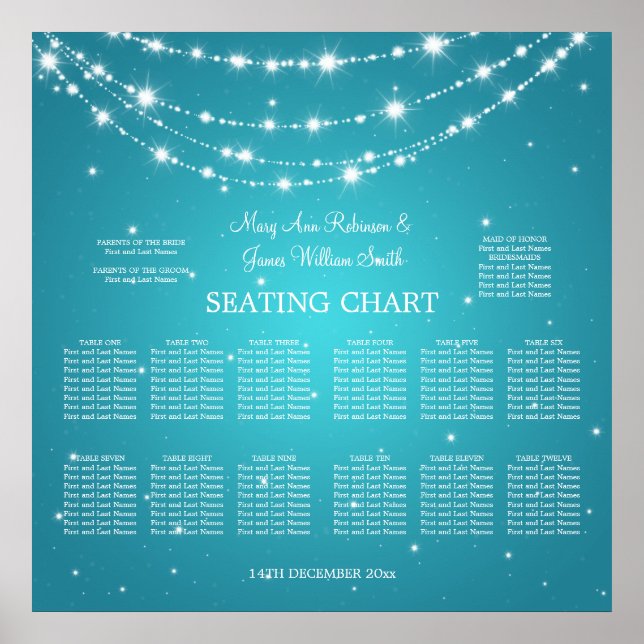 Wedding Seating Chart Sparkling Chain Blue (Front)