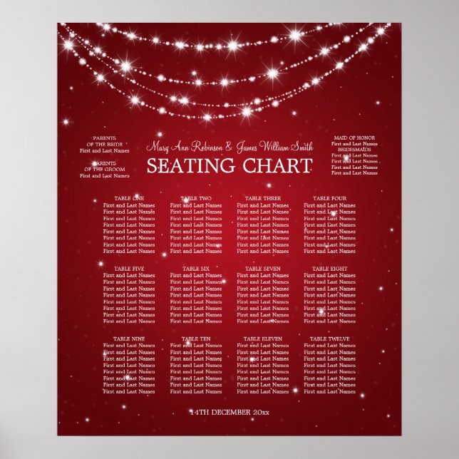 Wedding Seating Chart Sparkling Chain Red (Front)
