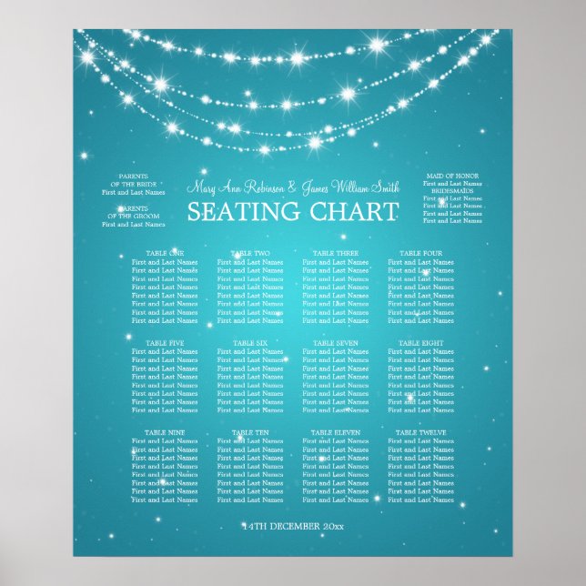Wedding Seating Chart Sparkling Chain Turquoise (Front)