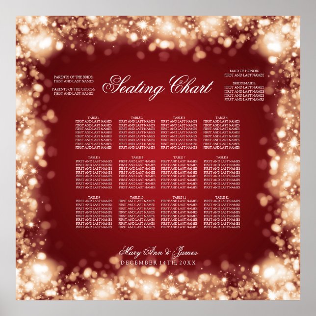 Wedding Seating Chart Sparkling Lights Gold (Front)