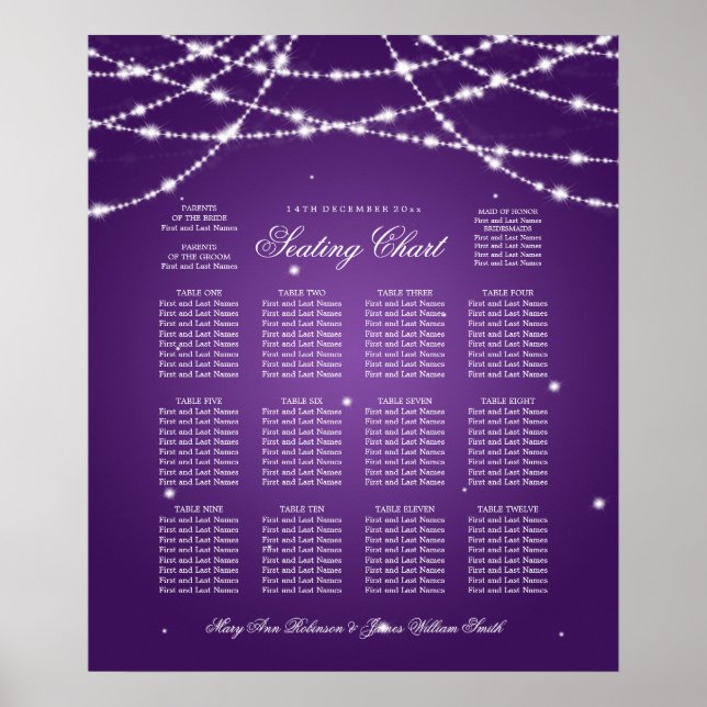 Wedding Seating Chart Sparkling String Purple (Front)
