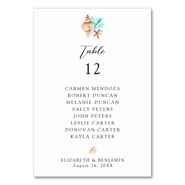 Wedding Seating Chart Table Coastal Beach Table Number (Front)