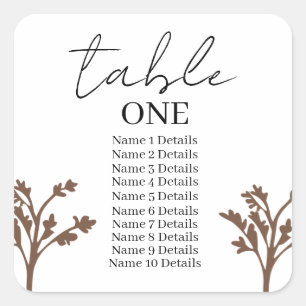 Wedding Seating Chart Table Number Add Guest Names Square Sticker