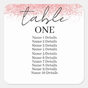 Wedding Seating Chart Table Number Add Guest Names Square Sticker