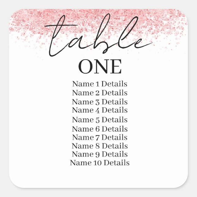 Wedding Seating Chart Table Number Add Guest Names Square Sticker (Front)