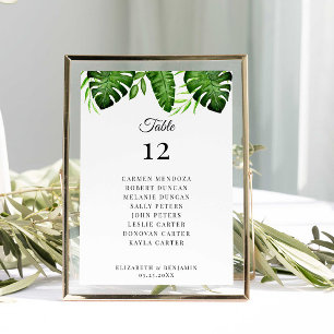 Wedding Seating Chart Table Tropical Greenery  Number