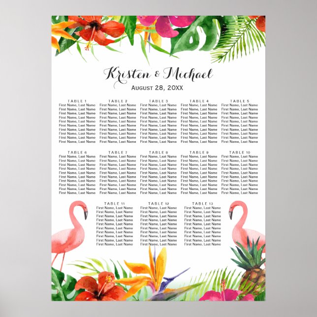 Wedding Seating Chart | Tropical Floral Flamingo (Front)