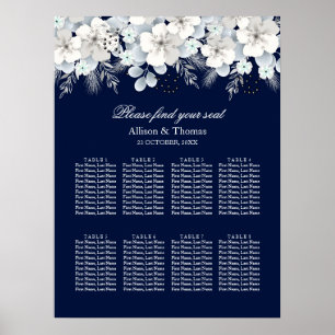 Wedding Seating Chart White flower sakura blue