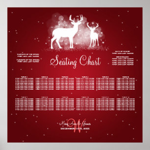 Wedding Seating Chart Winter Deer Sparkle Red