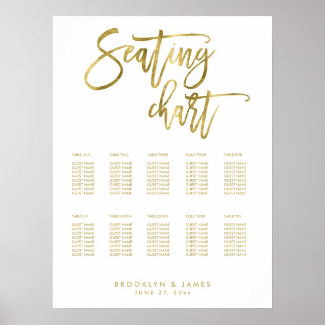 Wedding Seating Chart With Gold Foil Effect 18x24 (Front)