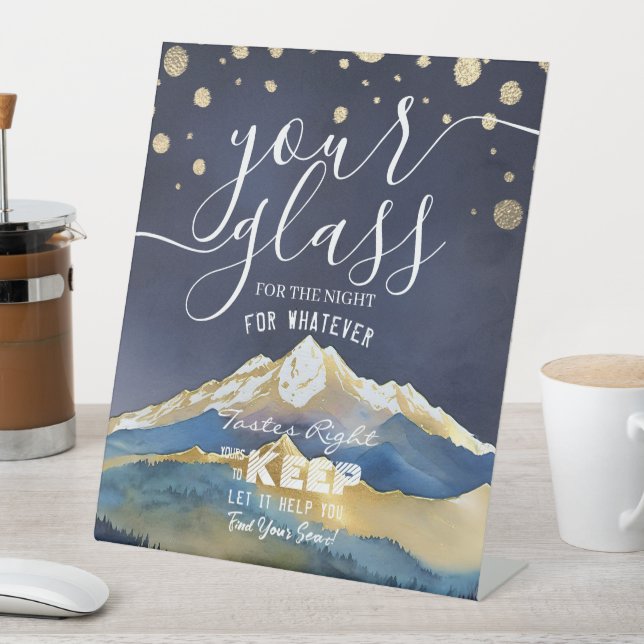 Wedding Seating Glass For The Night Find Your Seat Pedestal Sign (In SItu)