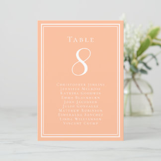 Wedding Seating Guest List Peach Table Number Card