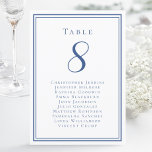 Wedding Seating Guest Table Number Blue White<br><div class="desc">Our trendy wedding table number guest list features a template for the table number & list of guests at the table. Personalise elegant lettering and script with your guest's names & details in a classic blue on a crisp white background. Perfect addition for a wedding, anniversary or large engagement party....</div>