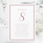 Wedding Seating List Guest Table Number Dusty Rose<br><div class="desc">Our trendy wedding table number guest list features a template for the table number & list of guests at the table. Personalise elegant lettering and script with your guest's names & details in trendy dusty rose pink on a crisp white background. Perfect addition for a wedding, anniversary or large engagement...</div>
