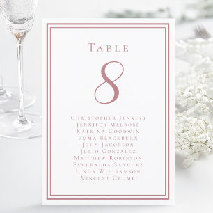 Wedding Seating List Guest Table Number Dusty Rose