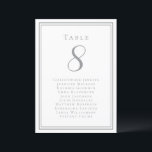 Wedding Seating List Guest Table Number Grey White<br><div class="desc">Our trendy wedding table number guest list features a template for the table number & list of guests at the table. Personalise elegant lettering and script with your guest's names & details in classic grey on a crisp white background. Perfect addition for a wedding, anniversary or large engagement party. The...</div>