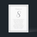 Wedding Seating List Guest Table Number Grey White<br><div class="desc">Our trendy wedding table number guest list features a template for the table number & list of guests at the table. Personalise elegant lettering and script with your guest's names & details in classic grey on a crisp white background. Perfect addition for a wedding, anniversary or large engagement party. The...</div>