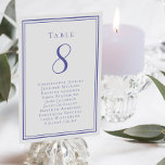 Wedding Seating List Guest Table Number Periwinkle<br><div class="desc">Our trendy wedding table number guest list features a template for the table number & list of guests at the table. Personalise elegant lettering and script with your guest's names & details in trendy periwinkle blue on a crisp white background. Perfect addition for a wedding, anniversary or large engagement party....</div>