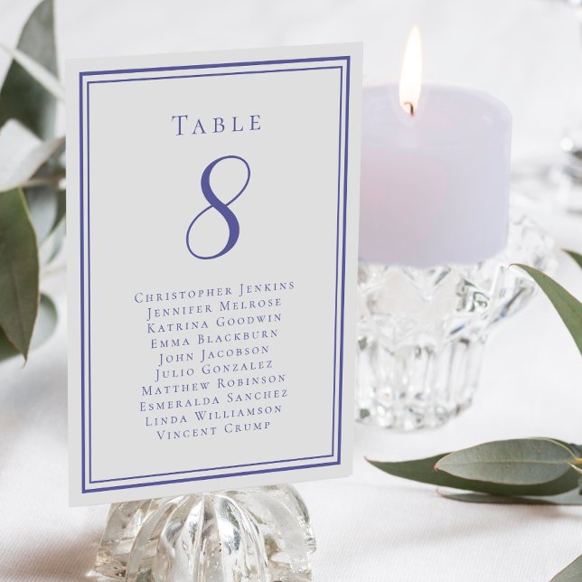 Wedding Seating List Guest Table Number Periwinkle (Elegant Wedding Guest Dinner Seating List Guest Table Number Trendy Periwinkle & White Chic Decor)