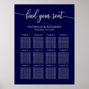 Wedding Seating Plan Board Chic Navy Blue Silver Poster