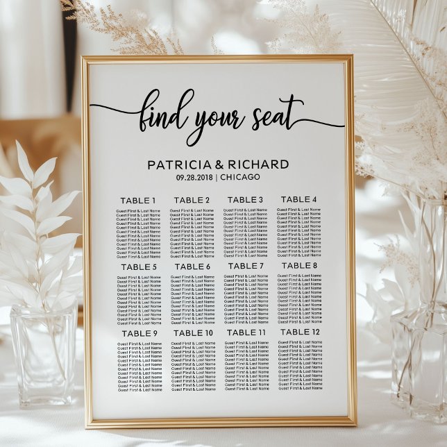 Wedding Seating Plan Board Elegant Calligraphy Poster (Creator Uploaded)