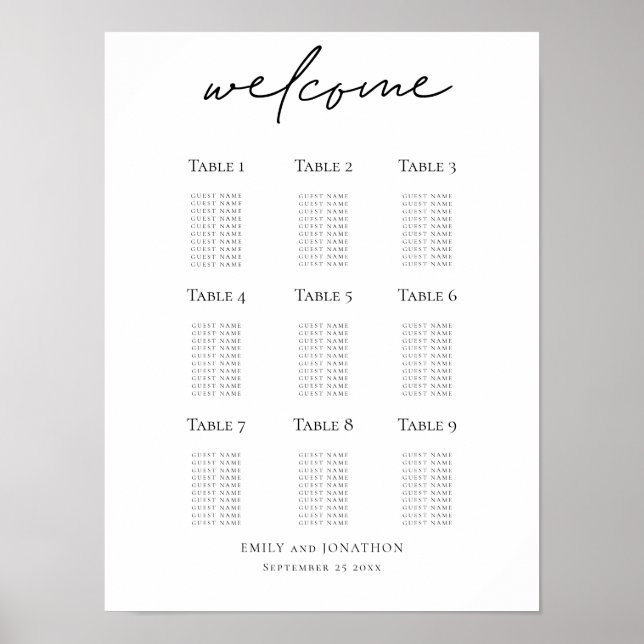 Wedding Seating Plan Welcome Script Printable Poster (Front)