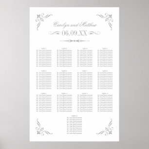 Wedding Seating Poster Silver Flourish