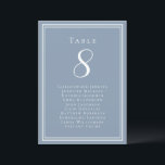 Wedding Seating Table Number Guest List Dusty Blue<br><div class="desc">Our trendy wedding table number guest list features a template for the table number & list of guests at the table. Personalise elegant lettering and script with your guest's names & details in crisp white on a trendy dusty blue background. Perfect addition for a wedding, anniversary or large engagement party....</div>