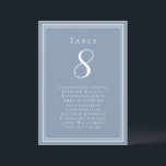 Wedding Seating Table Number Guest List Dusty Blue<br><div class="desc">Our trendy wedding table number guest list features a template for the table number & list of guests at the table. Personalise elegant lettering and script with your guest's names & details in crisp white on a trendy dusty blue background. Perfect addition for a wedding, anniversary or large engagement party....</div>