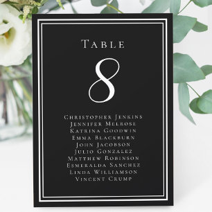 Wedding Seating Table Number Guest Names Black