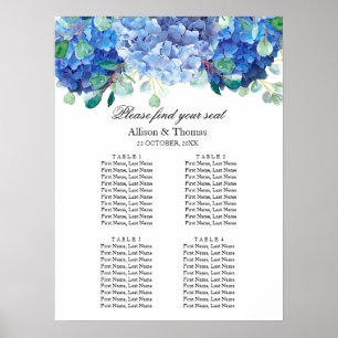 Wedding Seating Welcome banner blue hydrangea Poster