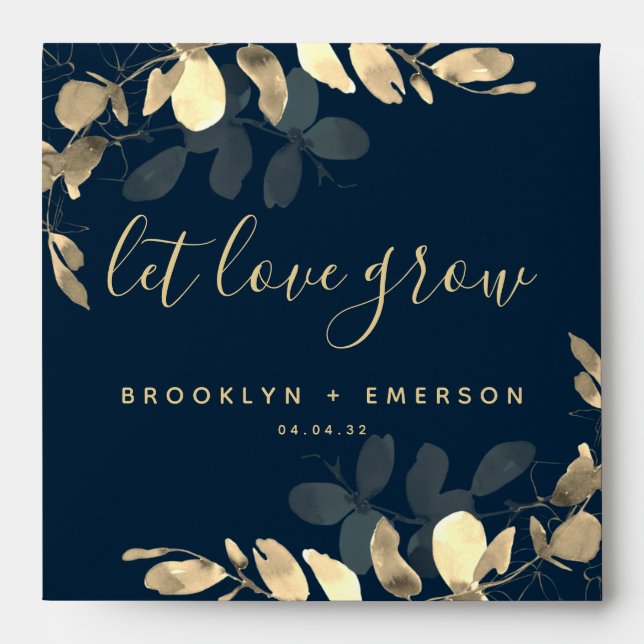 Wedding Seed Packet Favour | Blue Gold Eucalyptus Envelope (Front)