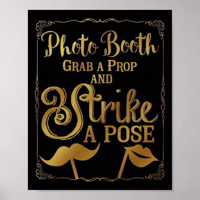 Wedding selfie photo booth sign elegant gold (Front)