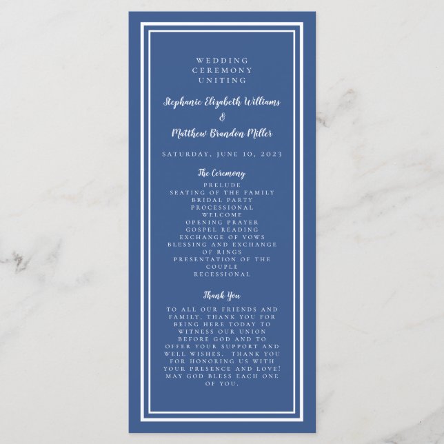 Wedding Service Ceremony Minimalist Blue Simple Program (Front)