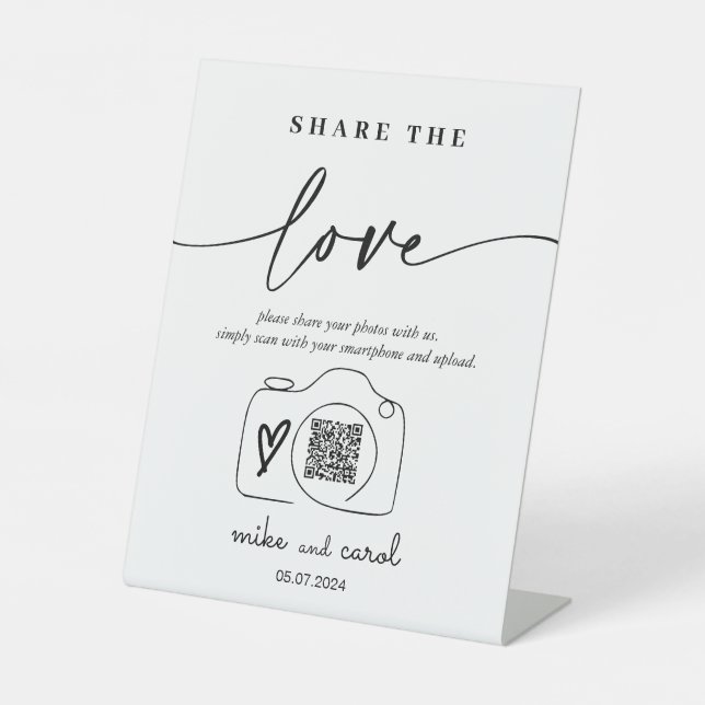 Wedding Share The Love | Photo Sharing QR Code Pedestal Sign (Front)