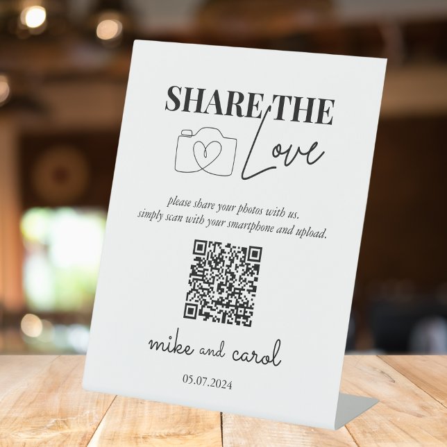 Wedding Share The Love | Photo Sharing QR Code Pedestal Sign (Creator Uploaded)