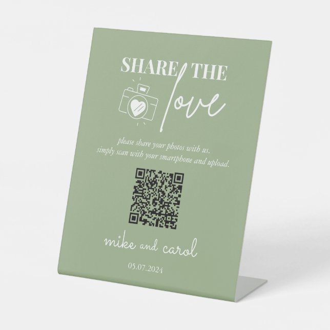 Wedding Share The Love | Photo Sharing QR Code Pedestal Sign (Front)