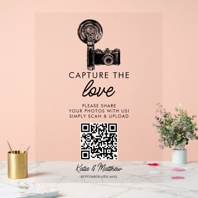 Wedding Share the love QR code Photo Upload Acrylic Sign (Wedding)