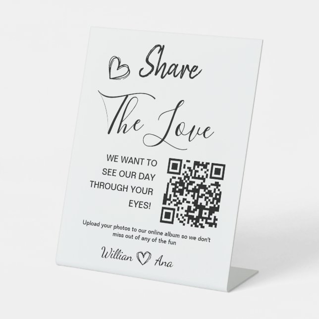 Wedding Share The Love QR Code Tabletop  Pedestal Sign (Front)