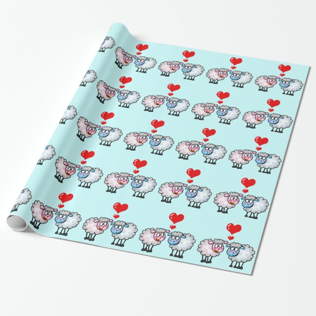 wedding sheep couple wrapping paper (Unrolled)