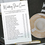 Wedding Shoe Couples Shower Game Green Wash<br><div class="desc">Wedding Shoe Couples Shower Game. Simple and fun game involving the happy couple and their guests. "Wedding Shoe Game" title stands out in hand lettered calligraphy with casual elegance. Chic minimalist design with black and white typography on a white background finished, with a gentle watercolor wash and soft green colour...</div>