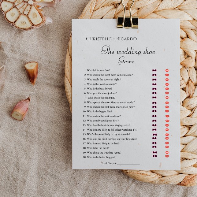 Wedding shoe game Bachelorette party game card (Creator Uploaded)