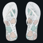 WEDDING SHOES | Modern Seashells Coral and Teal Thongs<br><div class="desc">A fun coral and teal seashell design. Handwritten calligraphy that says Happily Ever After - perfect for the bride and groom to wear on the beach for their beach wedding ceremony. Design created for TheBarefootBride™ by © WhimsicalArtwork™. This is part of a wedding stationery suite collection with matching wedding accessories...</div>