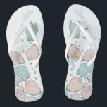 WEDDING SHOES | Modern Seashells Coral and Teal Thongs<br><div class="desc">A fun coral and teal seashell design. Handwritten calligraphy that says Happily Ever After - perfect for the bride and groom to wear on the beach for their beach wedding ceremony. Design created for TheBarefootBride™ by © WhimsicalArtwork™. This is part of a wedding stationery suite collection with matching wedding accessories...</div>