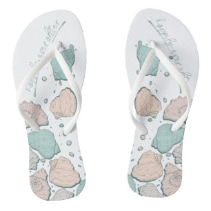 WEDDING SHOES Modern Seashells Coral and Teal Thongs