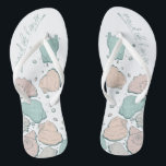 WEDDING SHOES | Modern Seashells Coral teal Thongs<br><div class="desc">Cute coral and teal seashell design. Handwritten calligraphy that says maid of honour - perfect for the maid of honour to wear on the beach for her bestie's wedding ceremony. Design created for TheBarefootBride™ by © WhimsicalArtwork™. This is part of a wedding stationery suite collection with matching wedding accessories also...</div>