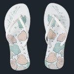 WEDDING SHOES | Modern Seashells Coral teal Thongs<br><div class="desc">Cute coral and teal seashell design. Handwritten calligraphy that says maid of honour - perfect for the maid of honour to wear on the beach for her bestie's wedding ceremony. Design created for TheBarefootBride™ by © WhimsicalArtwork™. This is part of a wedding stationery suite collection with matching wedding accessories also...</div>