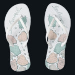 WEDDING SHOES | Modern Seashells Coral Teal Thongs<br><div class="desc">Cute coral and teal seashell design. Handwritten calligraphy that says bridesmaid- perfect for the bridesmaid to wear on the beach for a beach wedding ceremony. Design created for TheBarefootBride™ by © WhimsicalArtwork™. This is part of a wedding stationery suite collection with matching wedding accessories also baby shower and other occasion...</div>